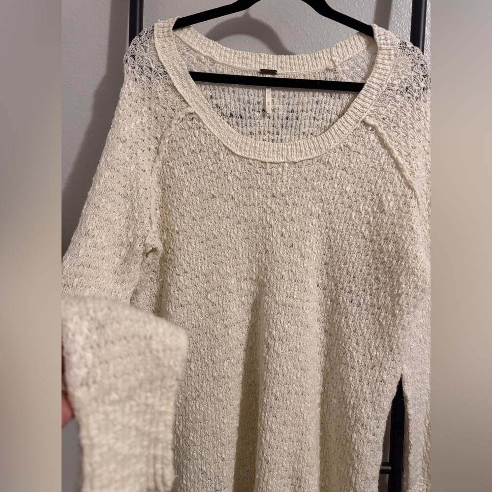 Free People Boat Neck High Low Cozy Cream Ivory Knit Sweater. Size: Medium. - Picture 7 of 12